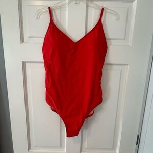 J. crew Red Women Ballet V-neck scoop back style  One Piece Swimsuit 12 EUC